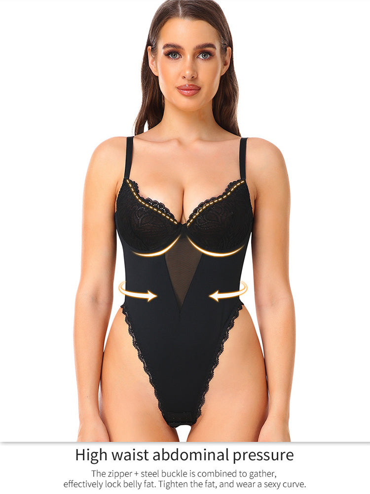 Deep V Backless Evening Dress Bodysuit Shapewear