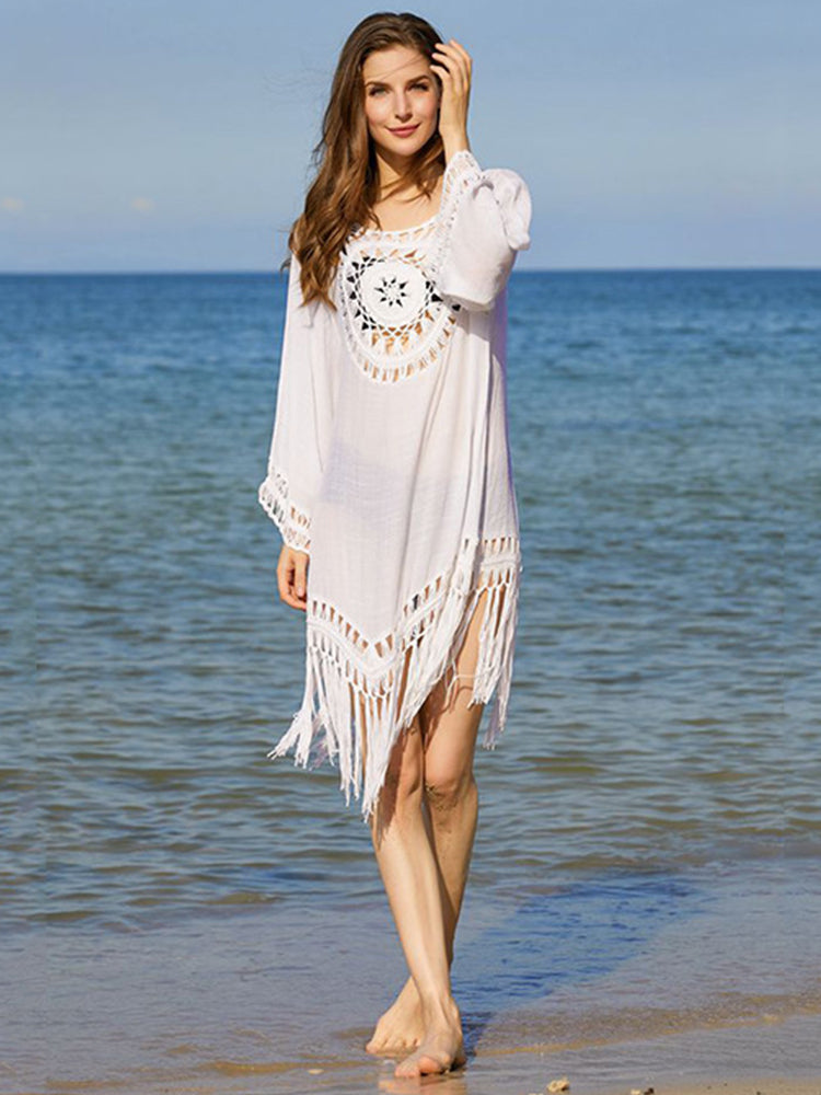 Crochet Hollow Out Tassel Bathing Suit Cover Ups