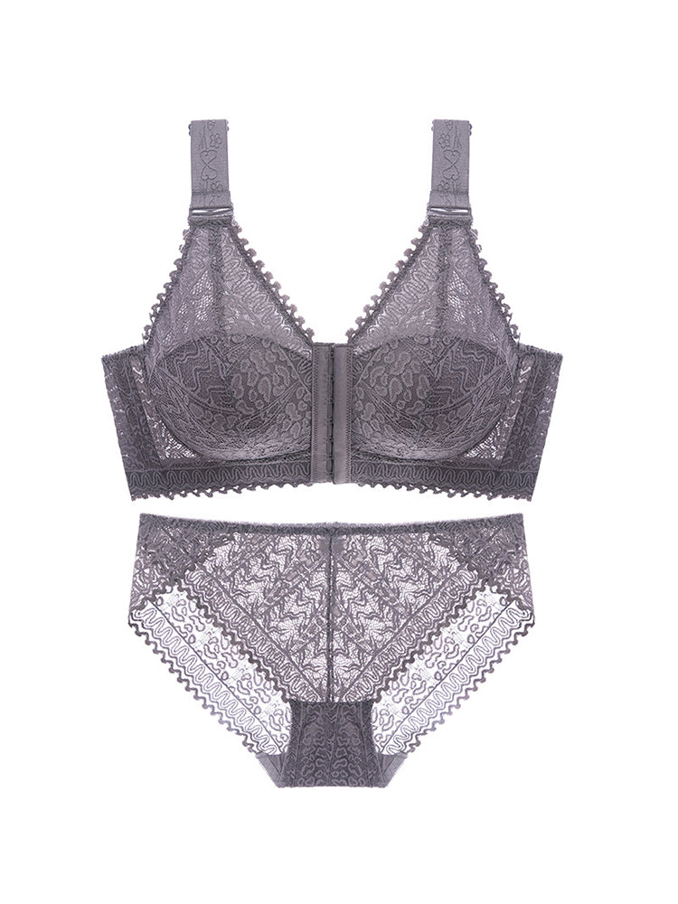 Comfort Front Closure Wire-Free Minimizer Bra and Panty Sets