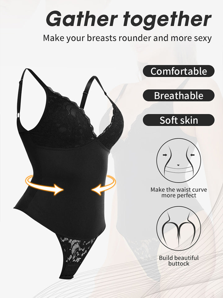 Lace Lingerie Tummy Control Hook Crotch Bodysuit Shapewear
