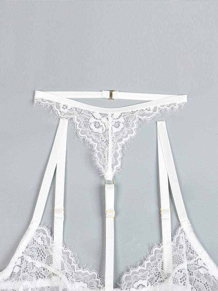 Four Piece Lace Garter Choker Babydoll Lingerie Set