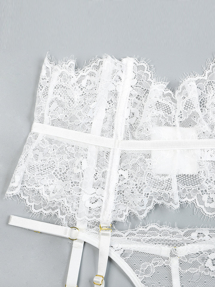 Four Piece Lace Garter Choker Babydoll Lingerie Set