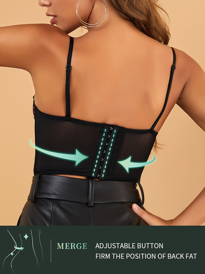 Sexy Floral Embroidery Top Lingerie Corset With Sling Fish Bone