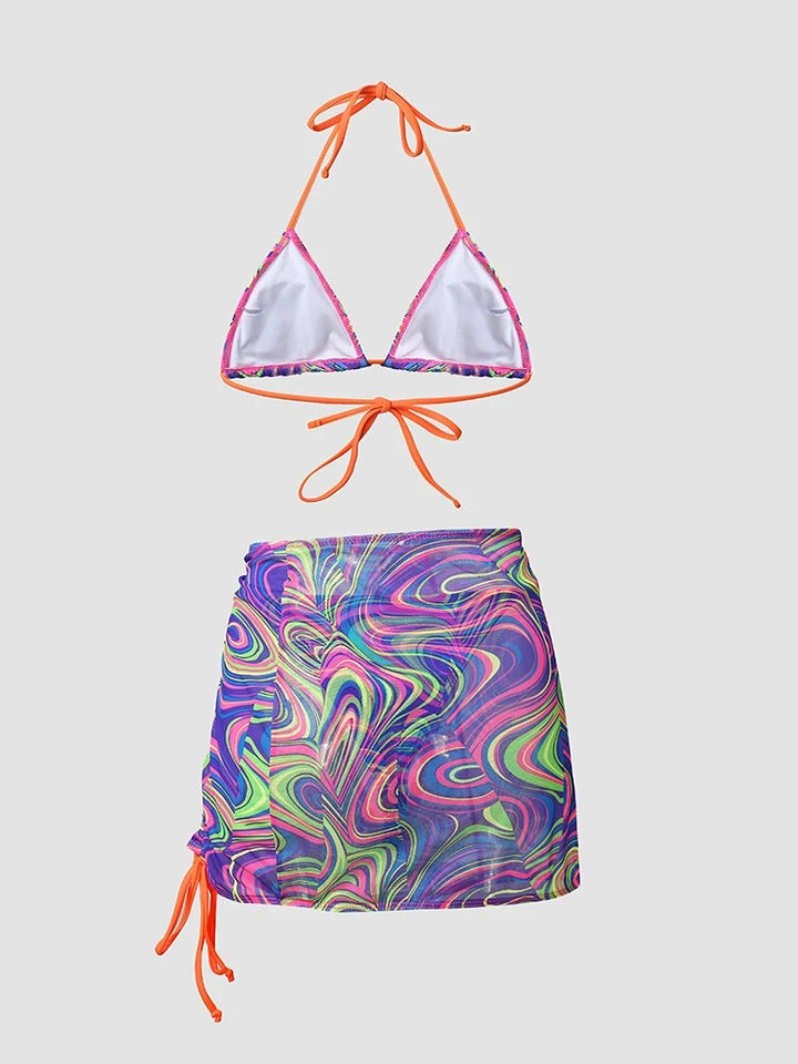Multicolor Print Backless Bikini Three-Pack