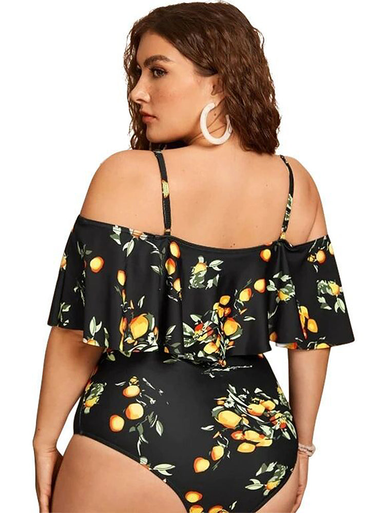 Women's  Swimsuit Vintage Off Shoulder Ruffled One Piece Swimsuit