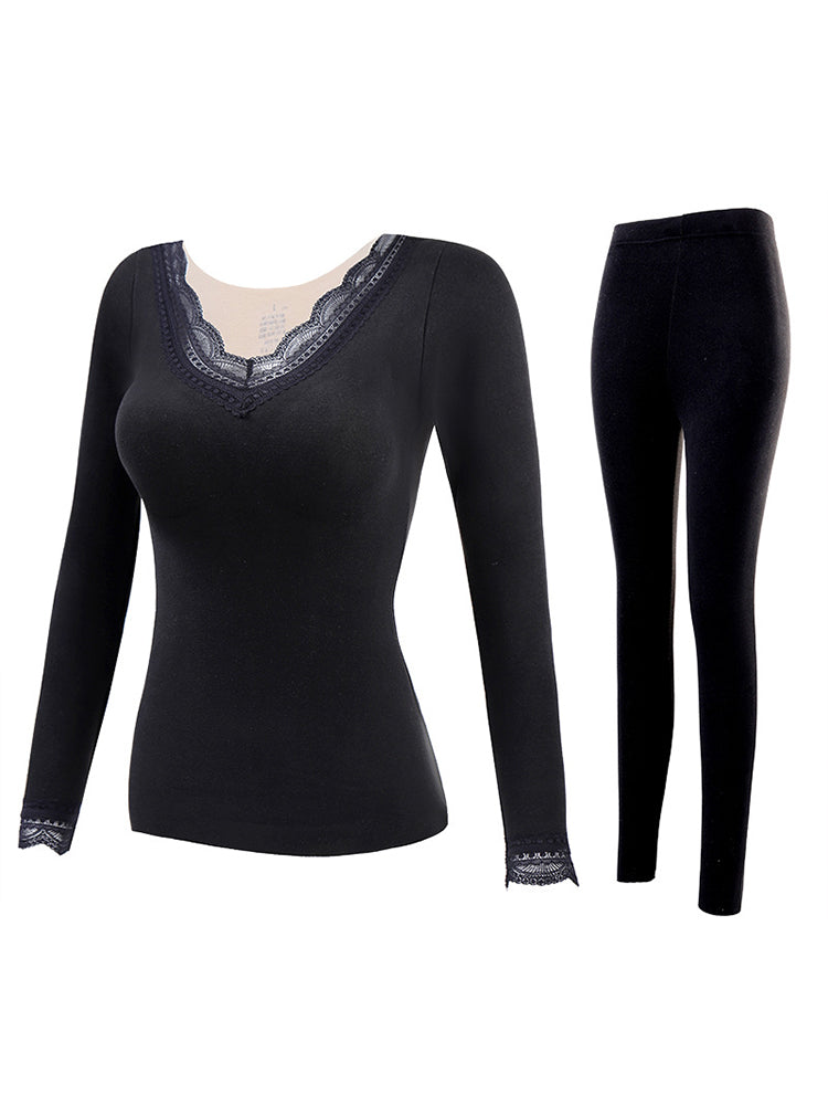 Lace V-Neck Reversible Brushed Thermal Sets