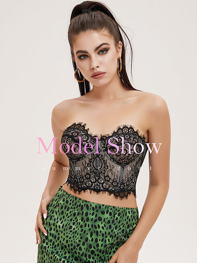 Women's Mesh Lace Bustier Elegant Strapless Chest Corset
