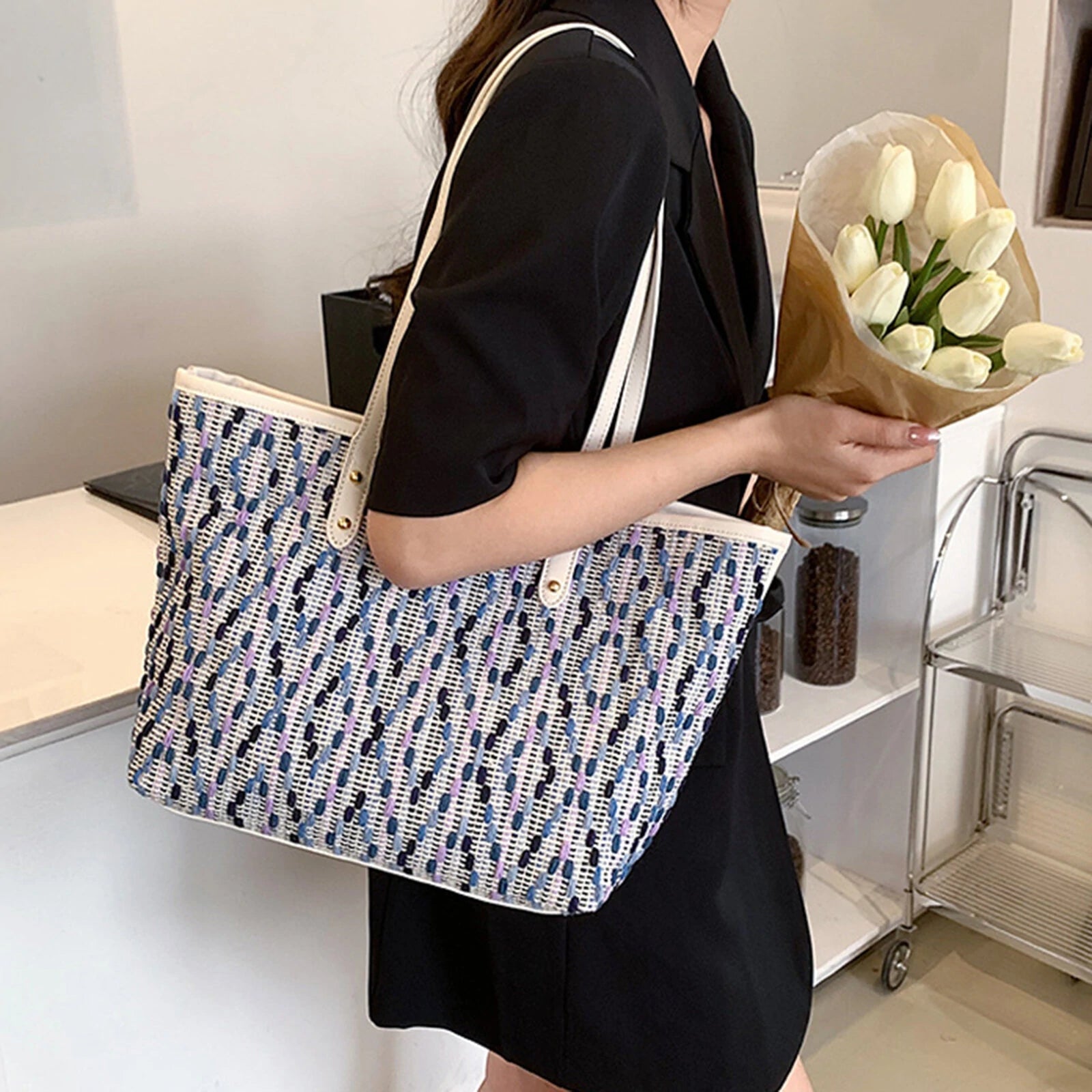 Woven Fabric Fashion Casual Large Capacity Shoulder Tote Bag