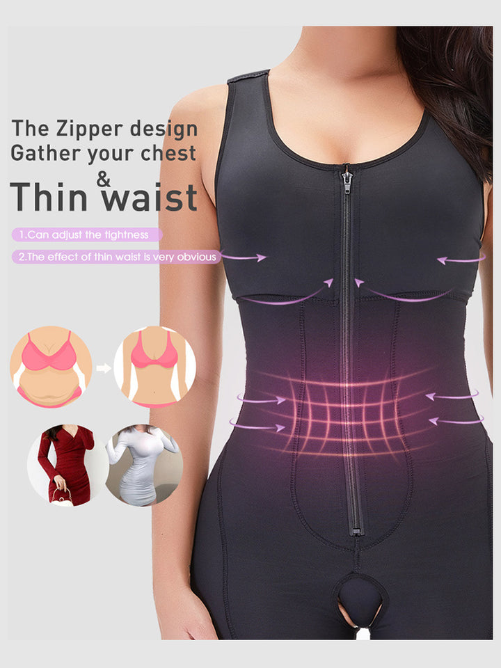 Plus Size Zipper Open Body Shaper Butt Lifter Bodysuits Shapewear