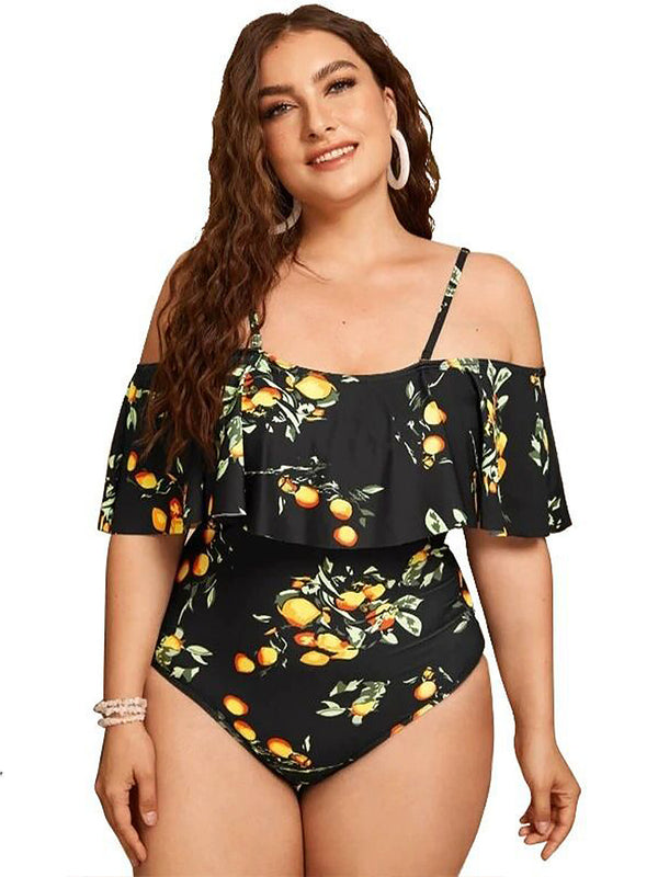 Women's  Swimsuit Vintage Off Shoulder Ruffled One Piece Swimsuit