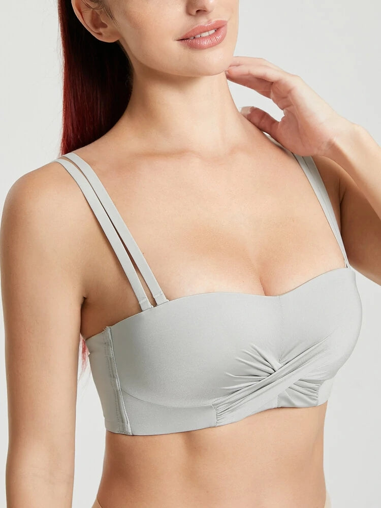 Seamless Detachable Double Straps Bandeau Bra