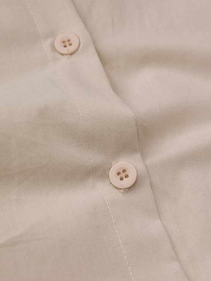 Solid Color Casual Long Sleeve Cotton Shirt Dresses