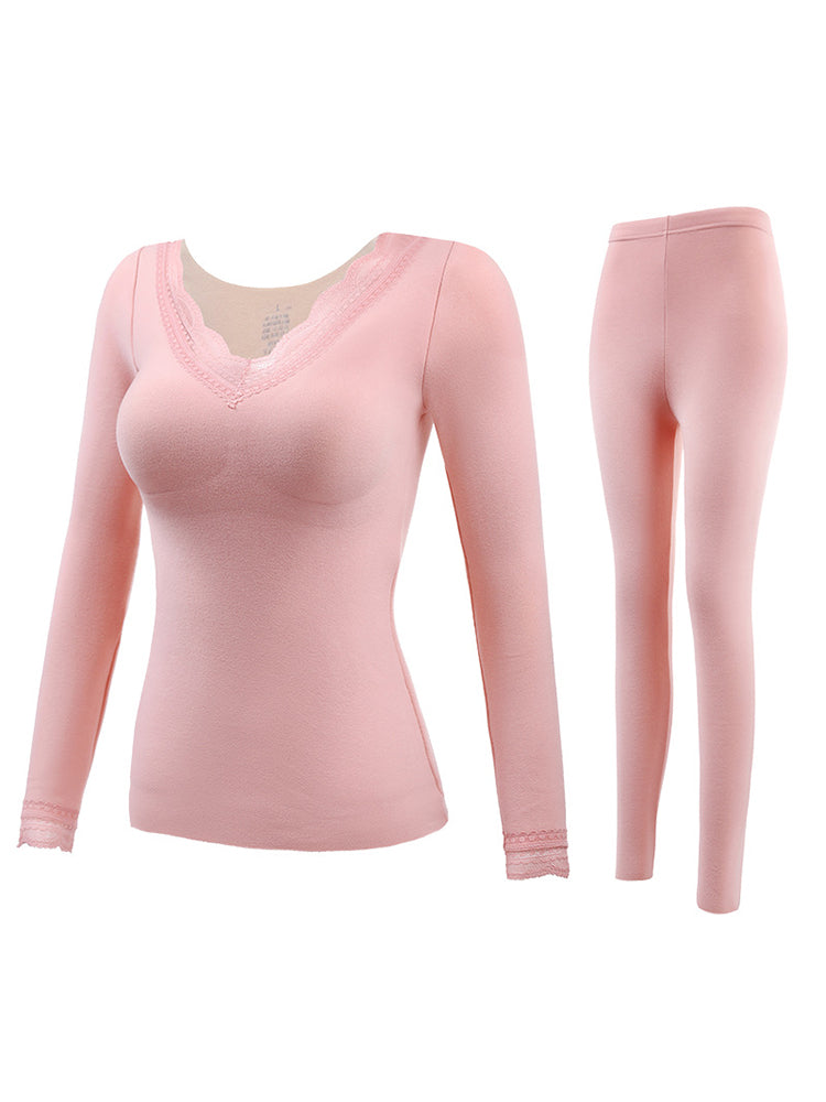 Lace V-Neck Reversible Brushed Thermal Sets