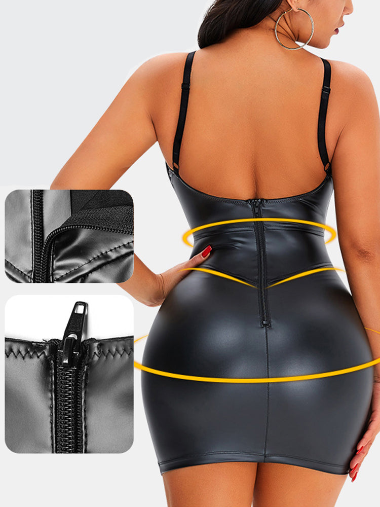 Lace PU Leather Backless Sling Pack Hip Control Shape Dresses