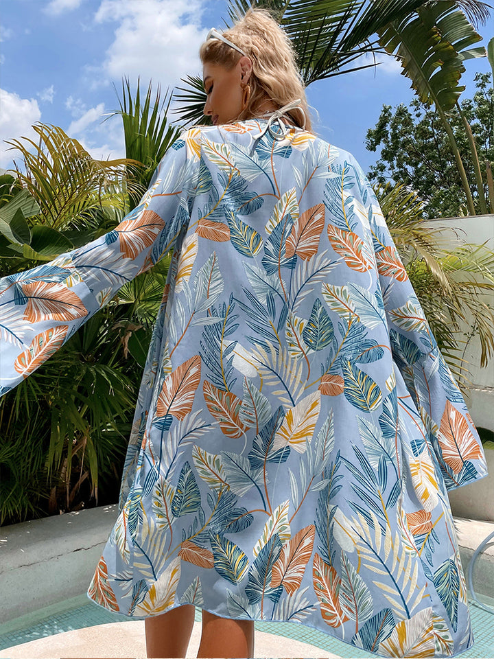 Leaf Print Long Sleeve Bikini Swimsuit Cover Ups