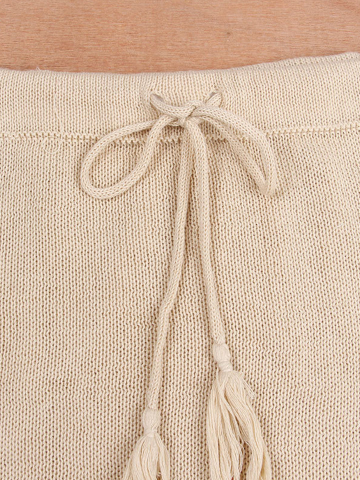 Women's 2 Piece Bandeau Top and Tassel Cover Up Skirt Set Beachwear