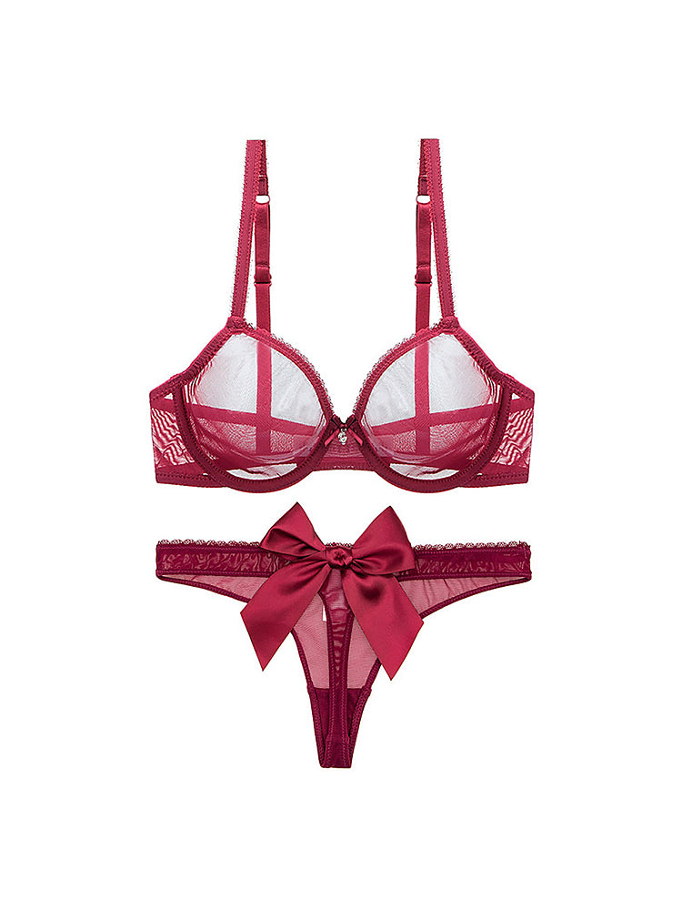 Women's Sexy Sheer Mesh Lingerie Bra and Thong Panty Set