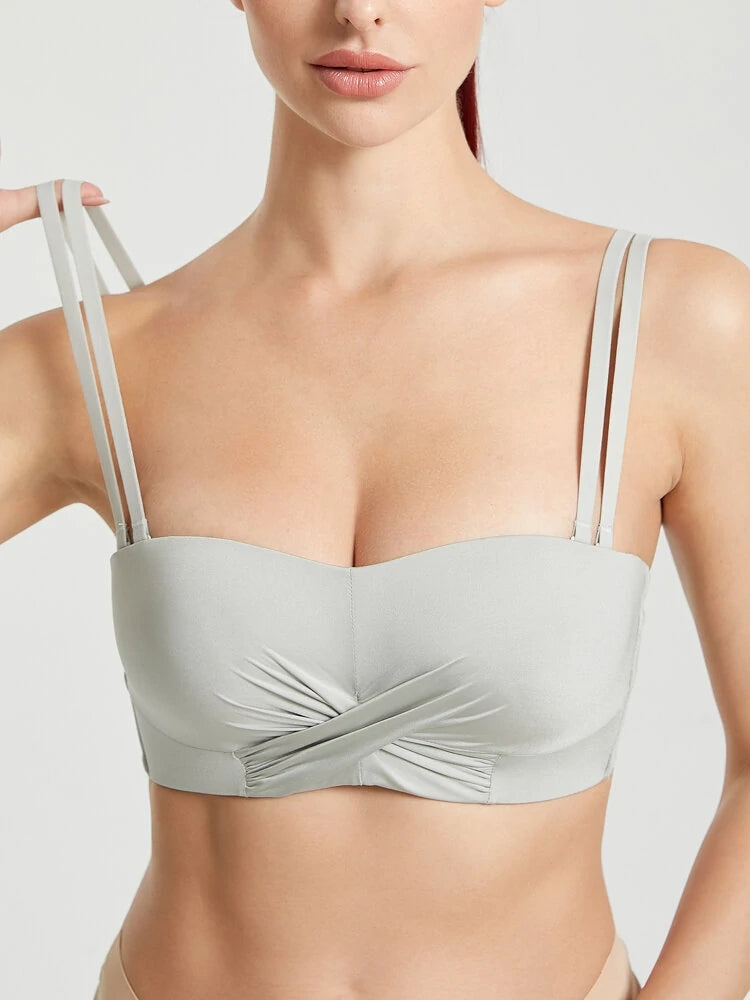 Seamless Detachable Double Straps Bandeau Bra