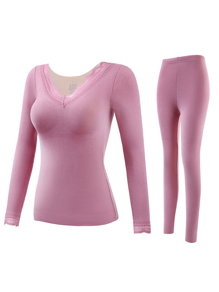 Lace V-Neck Reversible Brushed Thermal Sets