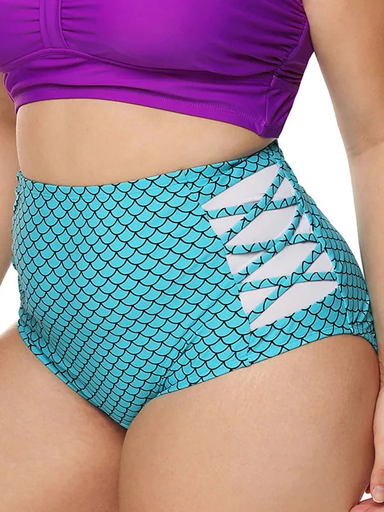 Women's Printed Fish Scale high Waist Split Bikini
