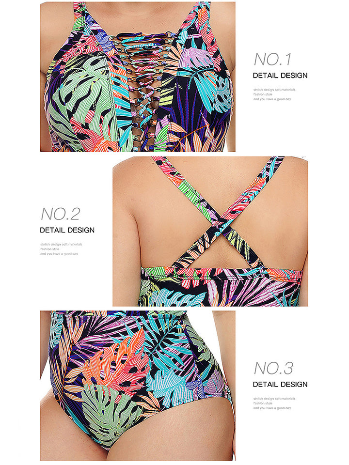 Women's Printed Sexy Cutout V-Neck Backless One Piece Swimsuit