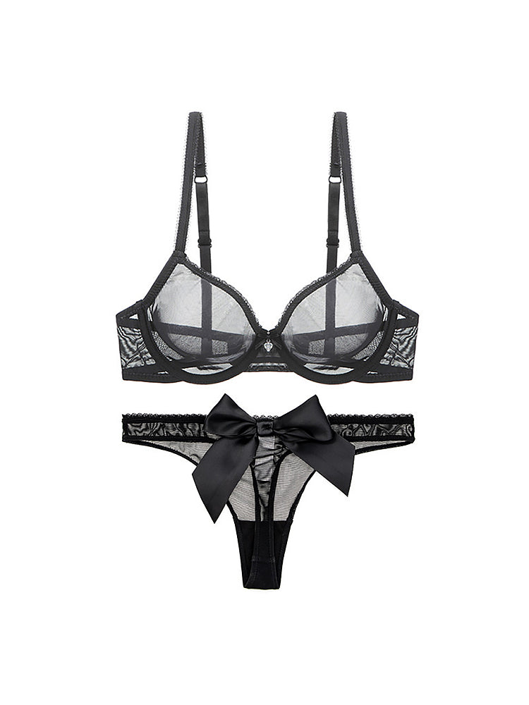 Women's Sexy Sheer Mesh Lingerie Bra and Thong Panty Set