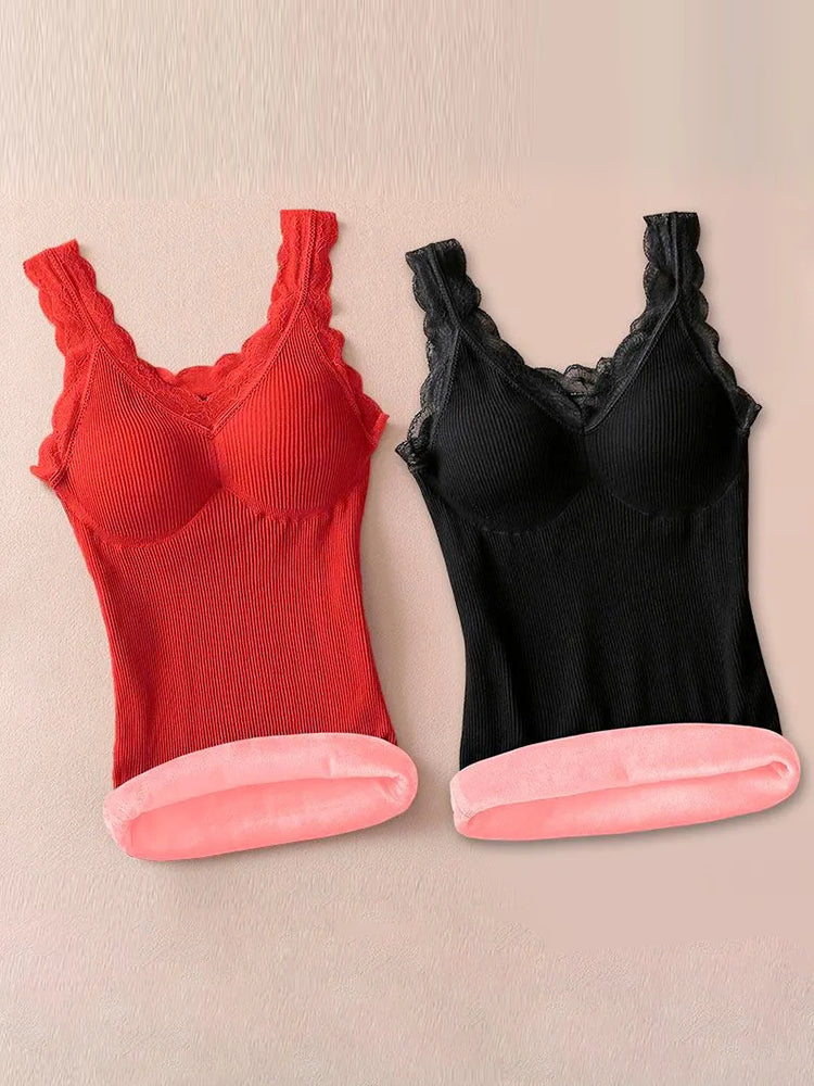 Womens Basic Thermal Underwear Thick Fleece Lined Tank Top