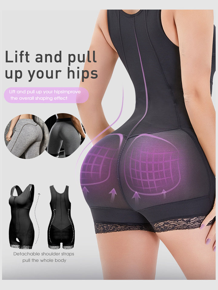 Plus Size Zipper Open Body Shaper Butt Lifter Bodysuits Shapewear