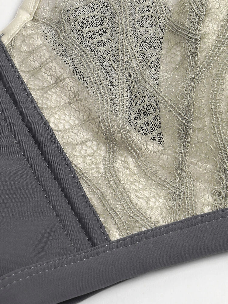 Women Jacquard Lace Trim Transparent Thin Wireless Bras