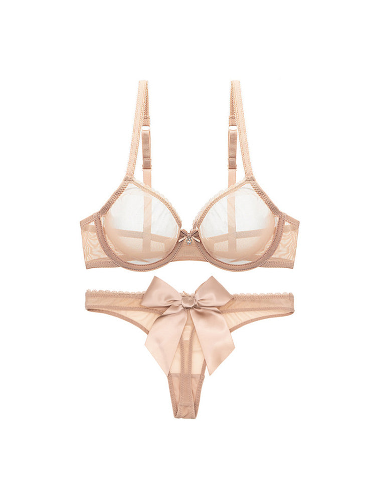Women's Sexy Sheer Mesh Lingerie Bra and Thong Panty Set