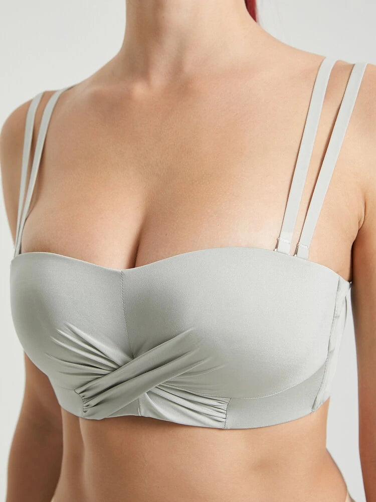Seamless Detachable Double Straps Bandeau Bra