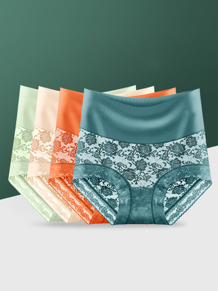 4-Pack Women's Ice Silk Seamless High Waist Antibacterial Panties