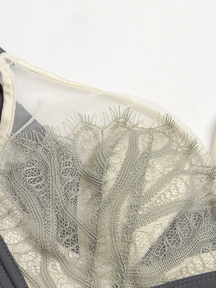 Women Jacquard Lace Trim Transparent Thin Wireless Bras