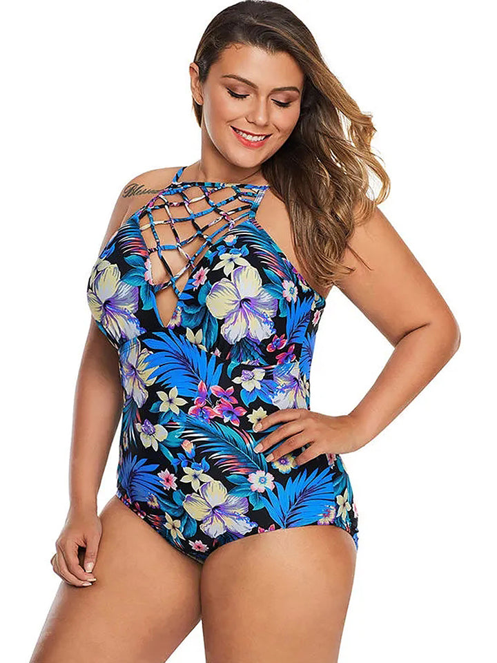 Women's Printed Sexy Cutout V-Neck Backless One Piece Swimsuit