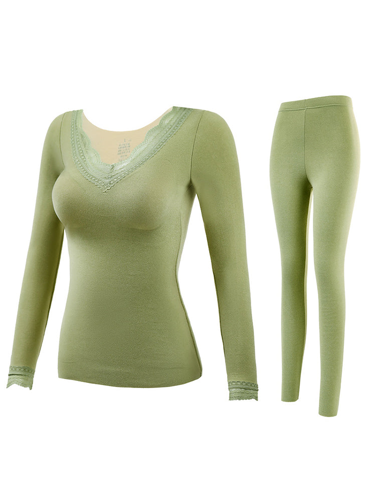 Lace V-Neck Reversible Brushed Thermal Sets