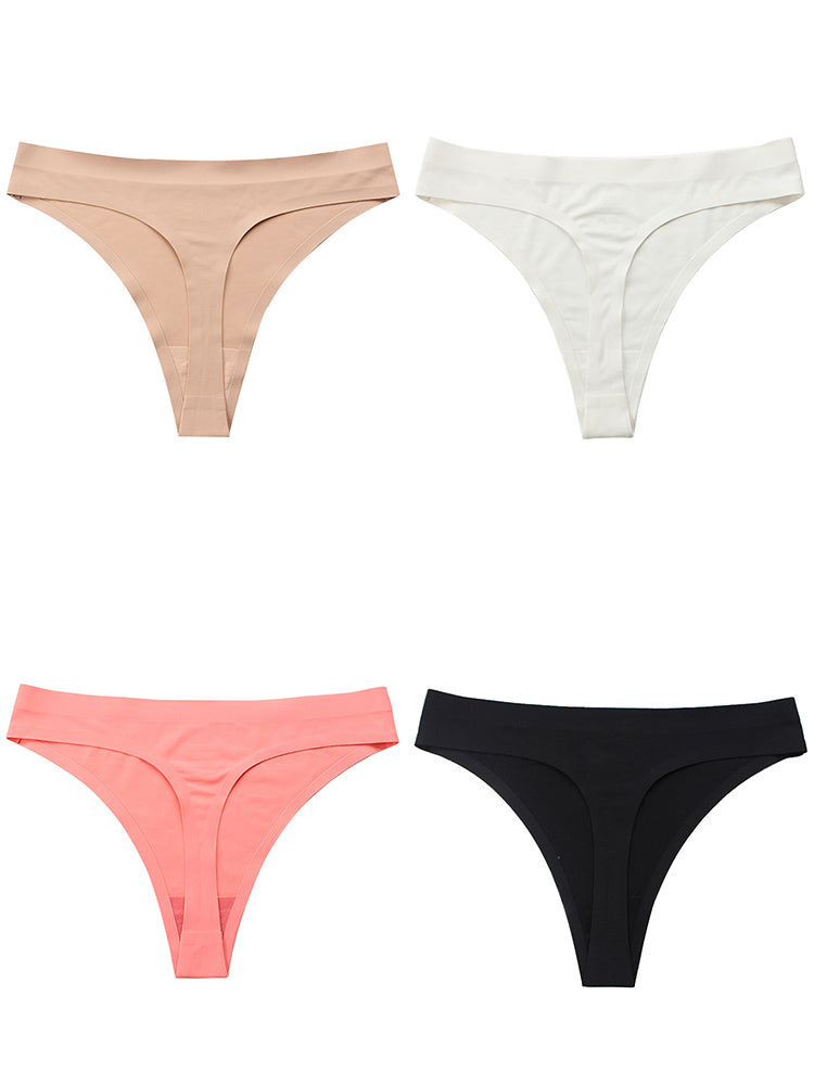 4-Pack Women Seamless Breatheble Ice Silk Thong