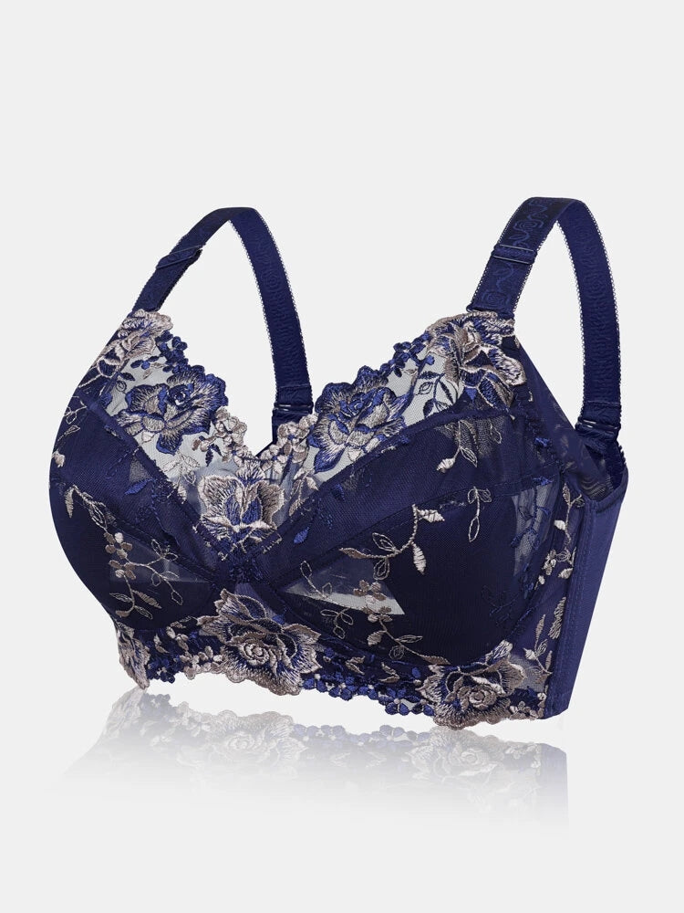 Floral Embroidered Wireless Full Cup Lightly Lined Bra