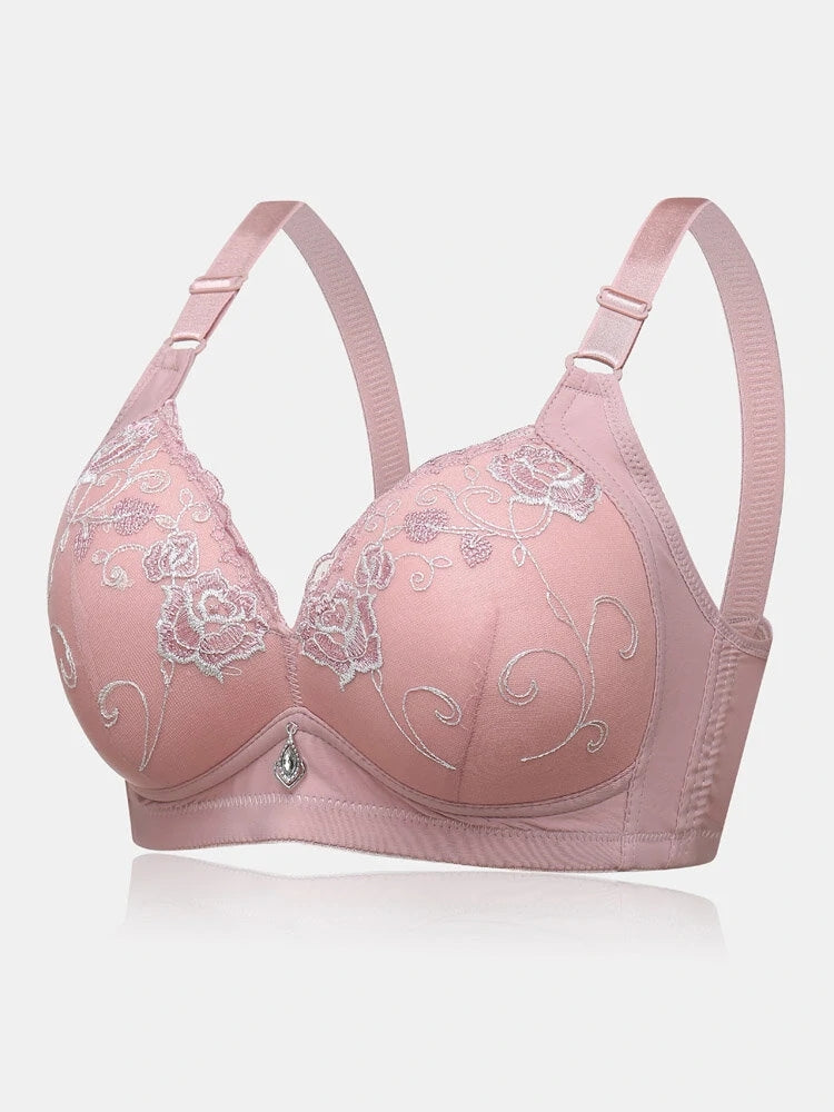 Women's Floral Wireless Light Full Cup Push Up Bra
