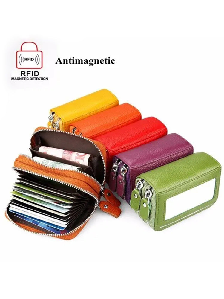 RFID Antimagnetic Genuine Leather 11 Card Slots Card Holder Purse