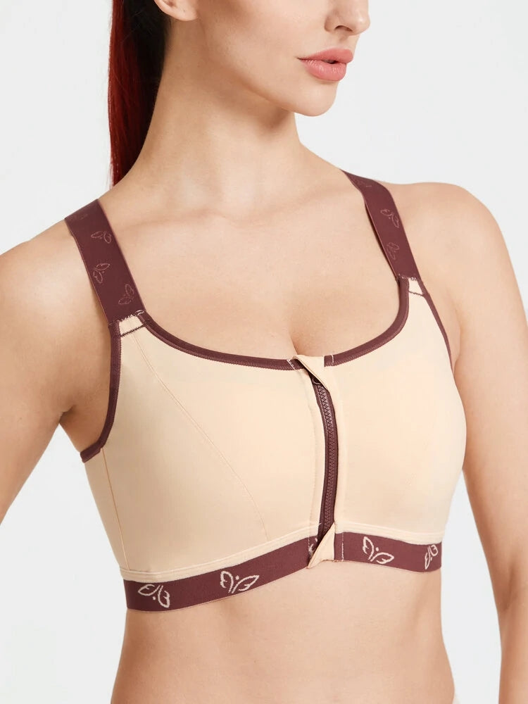 Women's Front Zipper Wireless Criss Cross Back Bras