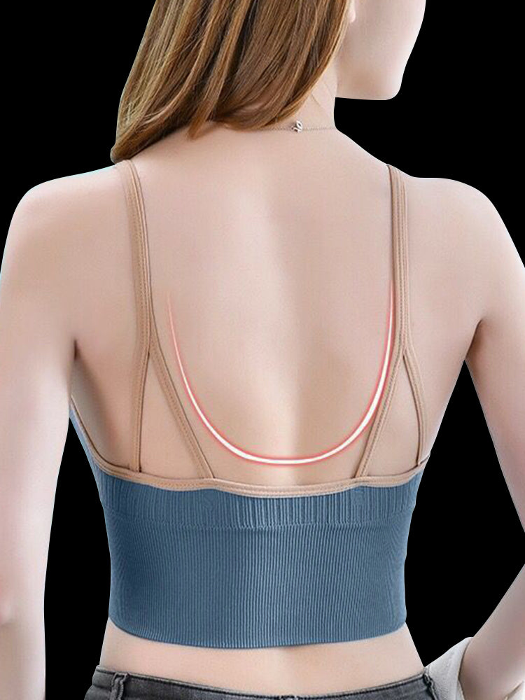 Women's V-Neck Zipper Front Wirefree Removable Pads Yoga Bra