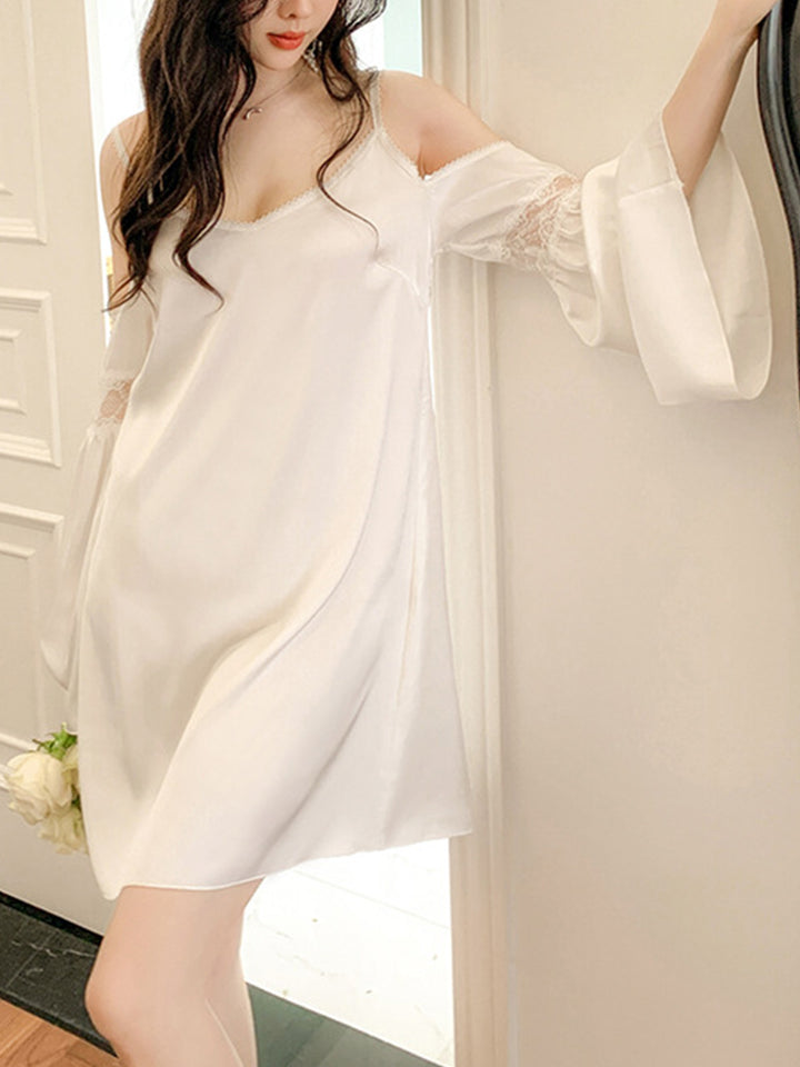 Comfort White Satin Slip Midi/Knee-length Sleepwear