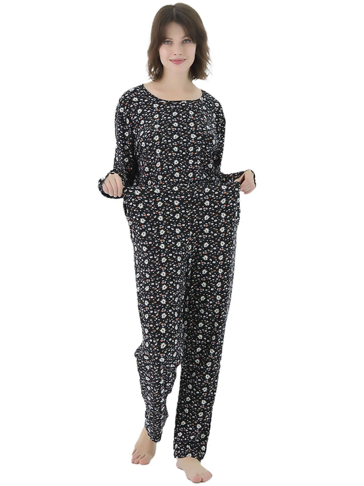 Women Plus Size Long Sleeve Printing Soft Pajamas Set