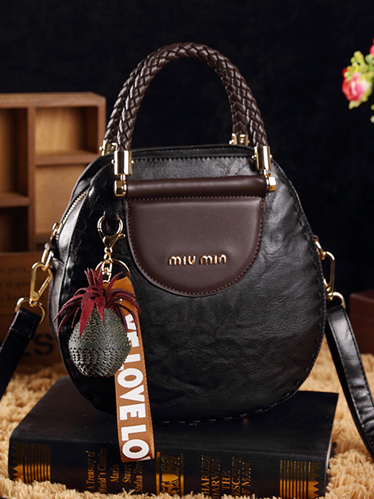 Vintage Tassel Leather Round Shape Handbags Crossbody Shoulder Bag