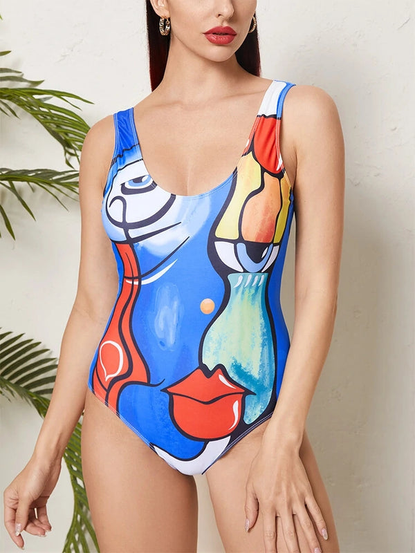 Abstract Graffiti Print One-piece Bikini Swimsuit
