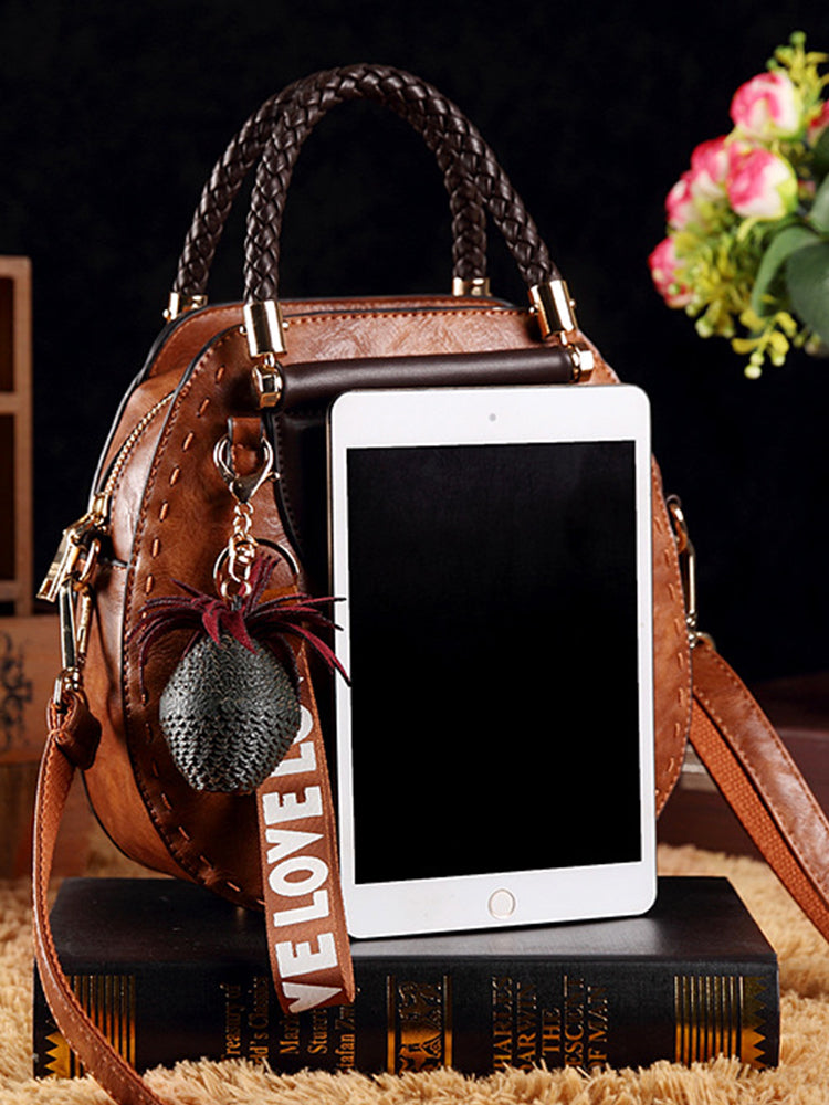 Vintage Tassel Leather Round Shape Handbags Crossbody Shoulder Bag