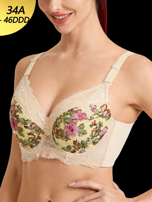 Floral Lace Underwire Full Cup Back Closure Bra