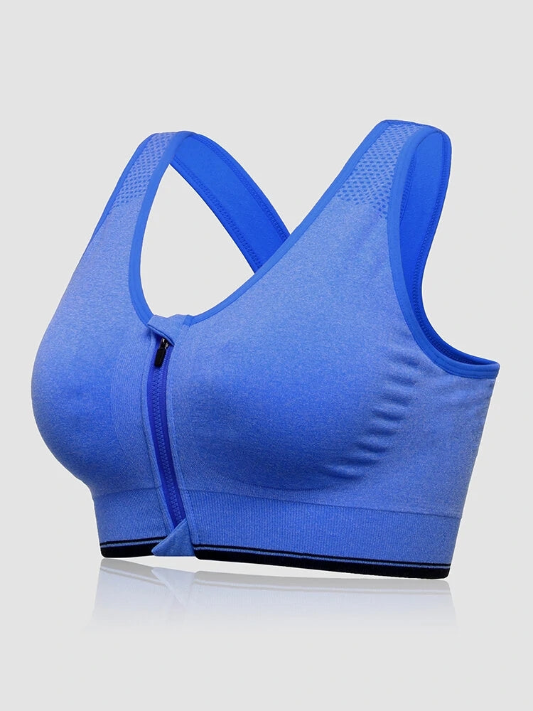 Front Zipper Wireless Shockproof Sports Bras with Removable Pad