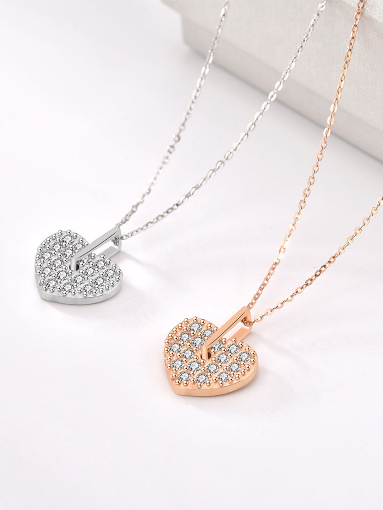 Diamond Heart Pendant Necklace in 925 Sterling Silver