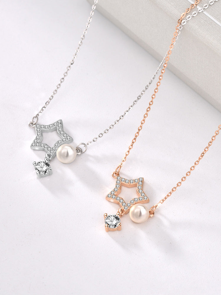 Pearl and Diamond Star Necklace